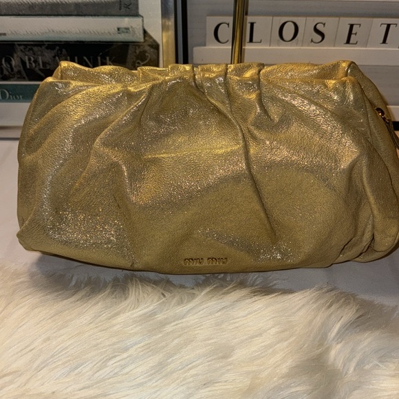 Miu Miu Clutch Bag Pouch Multi Case Leather in Gold EUC - Picture 6 of 13